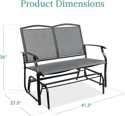 Best Choice Products 2-Person Outdoor Patio Swing Glider Steel Bench Loveseat Rocker for Deck, Porch w/Textilene Fabric, Steel Frame - Gray