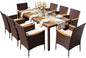 Greesum 9 Pieces Outdoor Patio Dining Set, Conversation Sets with 1 Table and 8 Rattan Chairs with Curved Acacia Wooden Armrests and Cushions, Brown