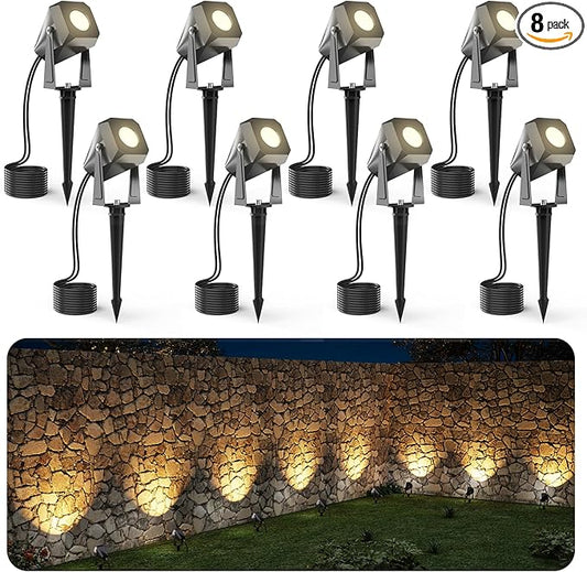 Outdoor Landscape Lighting, 8 Pack Outdoor Spotlights, LED Landscape Lights for House Yard Garden Lawn Tree Fence Plant Flags Pathway, 12V 2700K Warm White, IP65 Waterproof