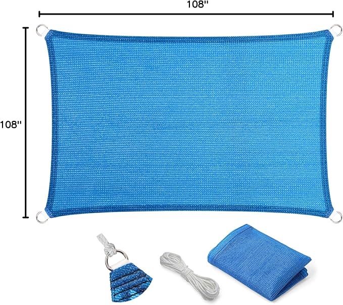Eden's Decor Straight Flat-Edged Sun Shade Sail Rectangular 9' x 10' Blue UV-Blocking Outdoor Canopy Fabric Cloth Awning for Pergola Patio Garden Backyard Custom Size