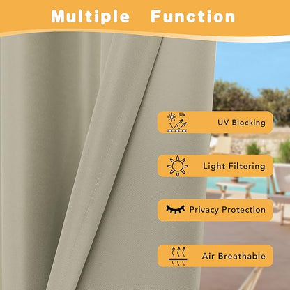 HolidayIdeas Outdoor Curtains for Patio Waterproof, 4 Panels - 54 x 108 Inch - Privacy Protection & Light Filtering Curtains Taupe Grommet Outside Curtains for Porch, Gazebo, Pergola, Backyard