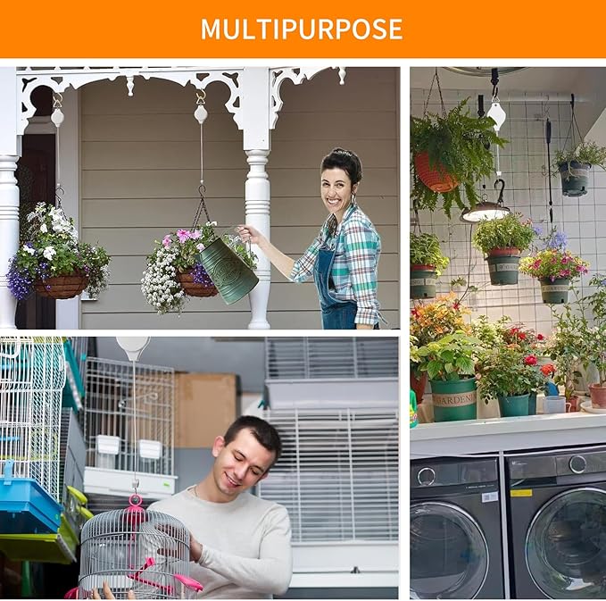 6PCS Retractable Plant Pulley Hanger - Adjustable Height Hook for Hanging Flower Baskets, Pots & Bird Feeders(6Pcs-White)