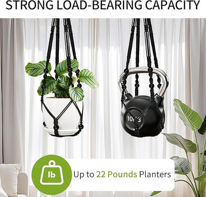 Macrame Plant Hanger - Fits 4 to 15 inches Pots for Indoor Outdoor, 43"/35"/29" Different Sizes Set, Black (POTS NOT Included)