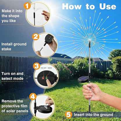 btfarm 1 Pack Solar Garden Lights Outdoor, 8 Modes Firework Lights Solar Powered, Waterproof Twinkle Fairy Light Outside for Yard Patio Pathway Pool Christmas Party Decorative, Multicolor