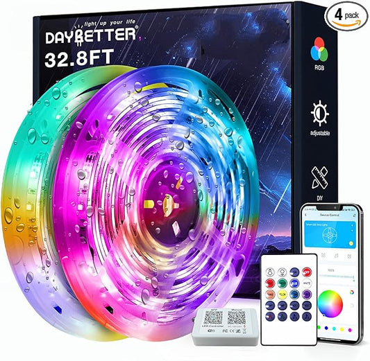 DAYBETTER Outdoor Led Strip Lights Waterproof, Smart LED Lights Work with Alexa and Google Assistant, WiFi App Control DIY Multiple Color Changing Lights Music Sync, LED Lights for Bedroom 32.8 ft