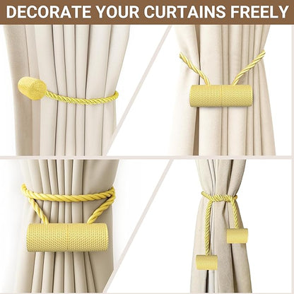 Hion Magnetic Curtain Tiebacks Golden 4 Pack, Curtain Tiebacks Buckles Holdbacks Holders Hooks Clip for Home Bedroom Office Decorative Thick or Thin Curtain