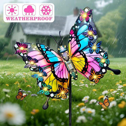 Hexagram Butterfly Garden Decor, Butterfly Solar Lights for Outside, Metal Decorative Large 42.3" Yard Stakes, Solar Outdoor Decorations for Lawn Porch Pathway, Birthday Gardening Gifts for Mom Women
