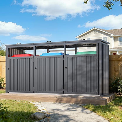 AECOJOY Outdoor Trash Can Storage Shed for 3 Garbage Cans, 73 Cu.Ft Outside Garbage Can Storage Sheds & Outdoor Storage Clearance, Dark Grey Outdoor Horizontal Storage Cabinet Waterproof