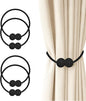 Hion Magnetic Curtain Tiebacks 4 Pack, Nickel-plated Metal and Polyester, Black