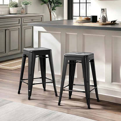 Yaheetech 24 Inch Metal Barstools Set of 4, Counter Height Backless Stools, Industrial Stackable Bar Chairs with Footrest for Kitchen/Dining Room/Bistro/Patio, Black