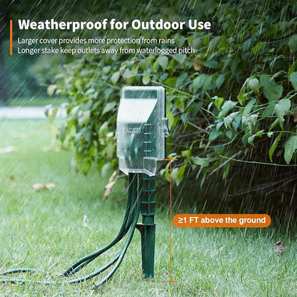 SURAIELEC Outdoor Power Stake, Dusk to Dawn Light Timer, 6 Electrical Outlet Power Strip Waterproof, 6FT Extension Cord for Patio Lights, Sprinkler, Garden, Christmas Decorations, Outdoor Light