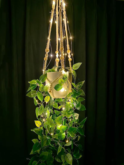 Comtelek Fake Hanging Plants with Lights Artificial Plants for Home Decor Macrame Plant Hanger with Fake Vines Faux Hanging Planter for Wall Ceiling Bedroom Bathroom Kitchen Office Boho Decor Indoor