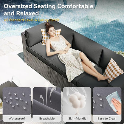 Aoxun Patio Furniture Set, 7 Piece Outdoor Sectional Sofas with Waterproof Cover, Wicker Rattan Outdoor Furniture Patio Conversation Set for Backyard, Garden Dark Grey