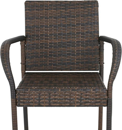 SUPER DEAL Upgraded Wicker Bar Stool Chairs Outdoor Backyard Rattan Chair w/Iron Frame, Armrest and Footrest (4)