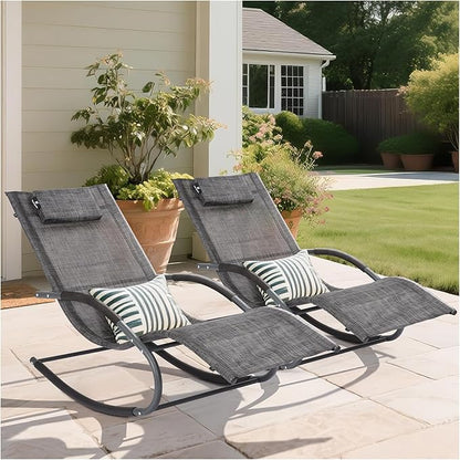 Outdoor Lounge Chairs with Removable Pillow, Pool Chaise Lounge Chairs Set of 2, Dark Grey