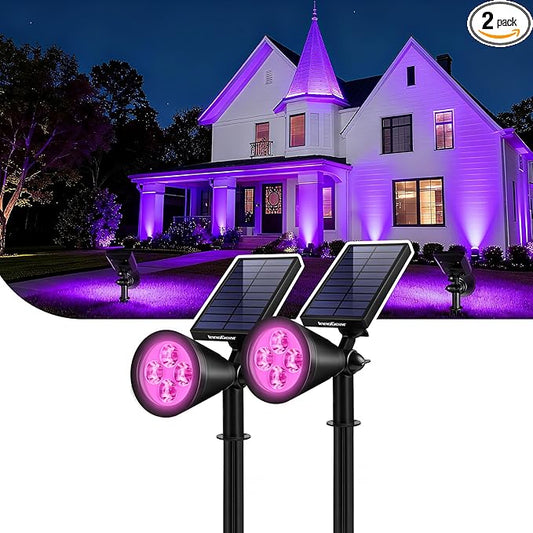 InnoGear Solar Lights Outdoor Waterproof Halloween Christmas Solar Garden Light for Outside Yard Landscape Lighting Pathway Spot Lights Spotlight Wall Light Auto On/Off, 2 Pack (Violet Purple Light)