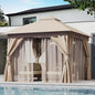LAUSAINT HOME Semi-Permanent Outdoor Patio Gazebo 10'x10', Heavy Duty Party Tent Shelter with Double Roofs, Mosquito Nettings and Privacy Screens for Backyard, Garden, Lawn, Khaki