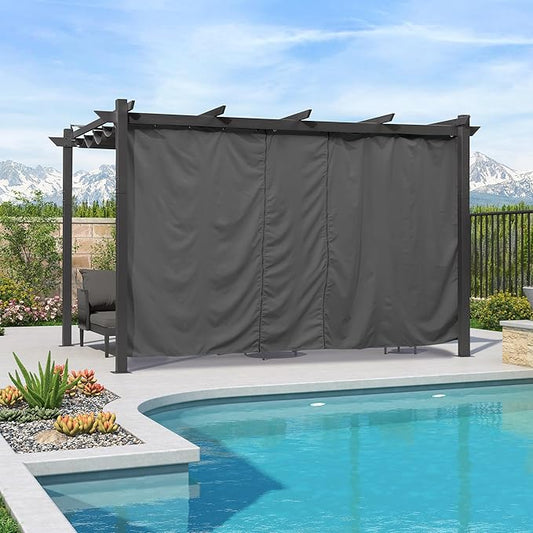 PURPLE LEAF Outdoor Retractable Pergolawith Curtains 10' x 13' Patio Aluminum Pergola with Sun Shade Canopy for Backyard Deck Garden Modern Metal Grill Gazebo, Gray