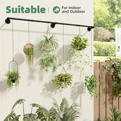 Plant Hanger Indoor with 6 Hanging Chains Hanging Planters for Indoor Plants Hanging Plant Holder Window Plants Rod Black Metal Shelves(70.8 Inch Pot not Included
