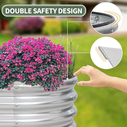 1MORE Galvanized Raised Garden Bed- Planter Garden Boxes Outdoor, Raised Beds for Gardening, 4x2x1ft Metal Garden Bed Kit for Vegetables Flower, Planter Raised Beds with Tools.Silver-2pack