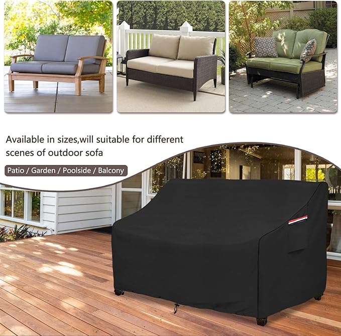 Sofa Covers for Patio Loveseats and 3-Seat Sofas, Waterproof, Black