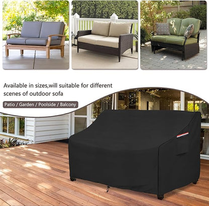 Patio Sofa Cover, Waterproof Polyester with Wind Straps, Black