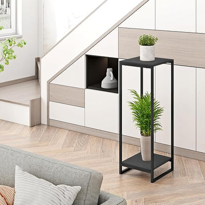 34" Tall Plant Stand Indoor, 2-Tier Modern Plant Shelf, Corner Flower Pot Holder Organizer for Living Room Balcony Patio Garden (Black)