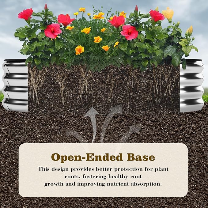 Galvanized Metal Planter Raised Garden Bed Kit for Gardening Outdoor，6x3x2ft Planter Grow Garden Box Raised Flower Bed，Long Vegetable Clearance Herb Raised Garden Beds For Container Gardening