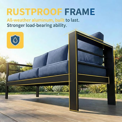 Solaste Aluminum Patio Furniture Set for All Weather, Oversized Metal Outdoor Furniture Set with 27.5" Deep Seating and 3.2" WIde Armrest, Outdoor Patio Conversation Sets with 10’’ Back Suport Cushion