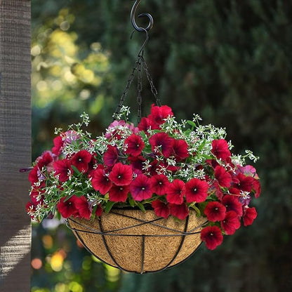 4 Pack 16 Inch Hanging Planters for Outdoor Plants Metal Wire Flower Baskets with Coco Liner & Plastic Saucer Large Deep Hanging Plant Pots for Porch Balcony Garden Décor