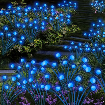 Kohlrabi Solar Garden Lights Outdoor, 4 Pack 40 LED Solar Blue Firefly Lights Waterproof, Starburst Wind Swaying Light for Outside Yard Patio Planter Flower Bed Walkway Christmas Decoration