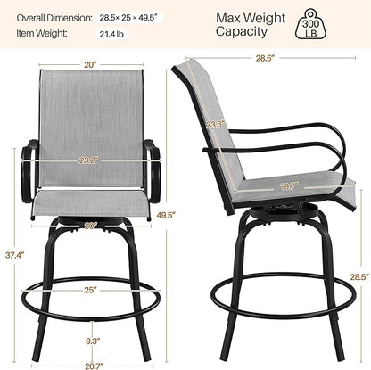 Yaheetech Patio Swivel Barstools Outdoor Chairs Set of 4, High Bistro Stools Outdoor Furniture, All-Weather Patio Stools for Outside, Beach, Lawn, Poolside and Garden, Black/Light Gray
