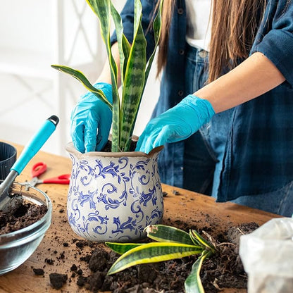 6 Inch Ceramic Plants Pots Vintage Ceramic Flower Planters Crackle Glaze Finish Flower Pots Decorative Floral Vintage Planters for Living Room Garden Home Decor Gifts(Chinoiserie)
