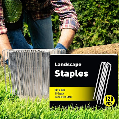 HongWay 120 Pack 6 Inch Landscape Staples 11 Gauge Garden Staples, Galvanized Ground Stakes SOD Pins, Lawn Yard Stakes for Gardening Plant Support Tent Fence Landscaping Fabric Outdoor Decorations
