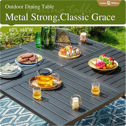 Sophia & William Outdoor Patio Dining Set 9 Pieces, 8 x Textilene Swivel Patio Chairs with Padded and 60" Large Square Metal Dining Table, Outdoor Table and Chair Set for Lawn Garden (Blue)