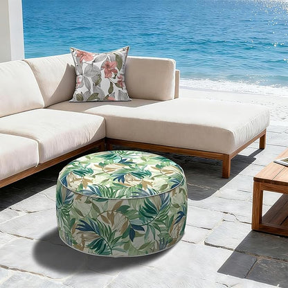 LVTXIII Inflatable Stool Ottoman Footrest with Handle, Decorative Fade-Resistant Foot Stool, Indoor or Outdoor Pouf for Home Garden and Camping Use, 31x31x14, Lush Leaf Green