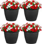 Sunnydaze 20-Inch Anjelica Large Plastic Pot for Plants - Outdoor Double-Walled Large Plastic Planter with Drillable Drainage Holes - Matte Black - 4pk