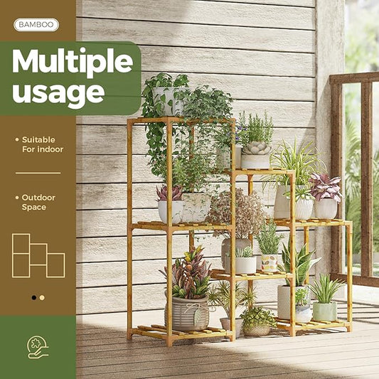Bamboo Plant Stand Indoor Boho Plant Shelf Tiered Plant Rack