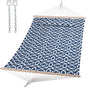 SUNCREAT Double Tree Hammock with Hardwood Spreader Bar, Extra Large Soft Pillow, Heavy Duty Hanging Hammock for Indoor, Outdoor, Blue Pattern