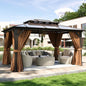 Aoxun 10'x14' Hardtop Gazebo, Aluminum Frame Permanent Pavilion with Curtains and Netting, Outdoor Polycarbonate Double Roof Canopy, for Patio, Garden, Lawn, Brown