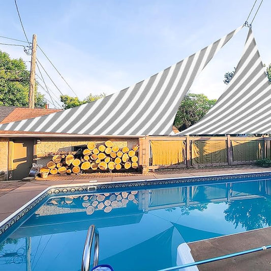 E&K Sunrise 9' x 9' x 9' Sun Shade Sail Triangle Canopy Shade Cover UV Block for Patio Backyard Garden Outdoor (Gray White Strip)