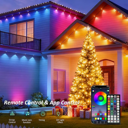 100FT Permanent Outdoor Lights, RGB LED Eaves Lights with IP67 Waterproof, Smart App Remote Control, Music Sync, for Christmas, Holiday Decorations