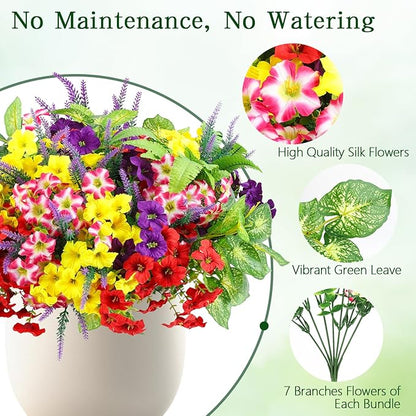 HOHOTIME 21 Bundles Artificial Flowers for Outdoors, No Fade Fake Plastic Flowers Faux Plants, Eucalyptus Morning Glory for Hanging Planters Garden Porch Window Box Home Wedding Farmhouse