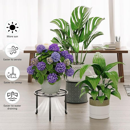 5 Pack Plant Stand Metal Flower Pot Stand Holders Indoor Tall Plant Rack Plant Round Black Plant Shelf For Living Room, Garden, Balcony