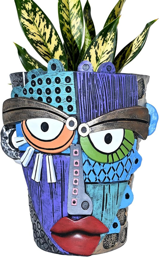 Abstract Face Planter Pots for Plants,Hand-Painted Colorful Flower Pots with Drainage,Indoor Outdoor Garden Decor Gift(Eclectic,Large)