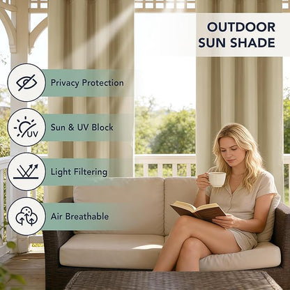 Outdoor Curtains for Patio Waterproof - 8 Panels Privacy Weatherproof Outside Curtains with Grommets for Pergola, Gazebo, Porch, Cabana, Balcony, 54 x 84 Inch, Cream