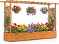 Giantex Raised Garden Bed with Trellis & Hanging Roof, Wood Planter Box with Bottom and Drainage Holes, Freestanding Garden Planter for Flower Vegetable Fruit Herb Climbing Vines (79" x 17.5" x 45")