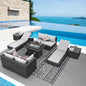 NICESOUL 9 Piece Patio Set with Fire Pit Table Natural Gas/Propane, 29.3'' High Backrest XL Large Outdoor Furniture with Firepit & Chaise Lounge, Wide & Deep Seating Wicker Sectional, Light Grey