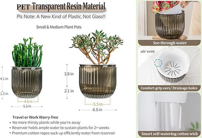 Melphoe Self Watering Pots for Indoor Plants Planter, 6.5/5.3 Inch 2 Pack Planters Self Watering Plant Pots for Flower, Houseplants, Succulent, African Violets and Cactus with Drainage