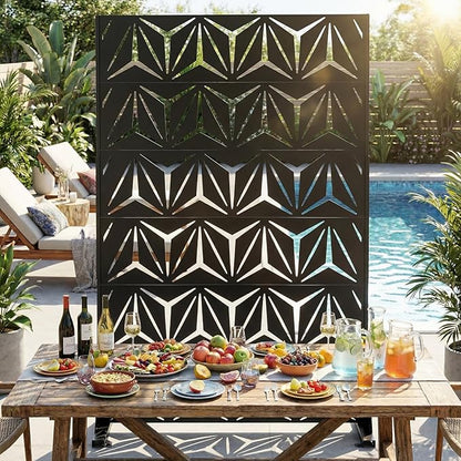 VINGLI Privacy Fence Panels, 72H’’ x 47W’’ Metal Privacy Screen Freestanding, Decorative Privacy Panels for Patio Garden Pool, Outdoor & Indoor (Y-Shaped)